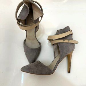 Women's JOES Grey Suede Ankle Strap Pointy Toe Slim Heels Size 8 M